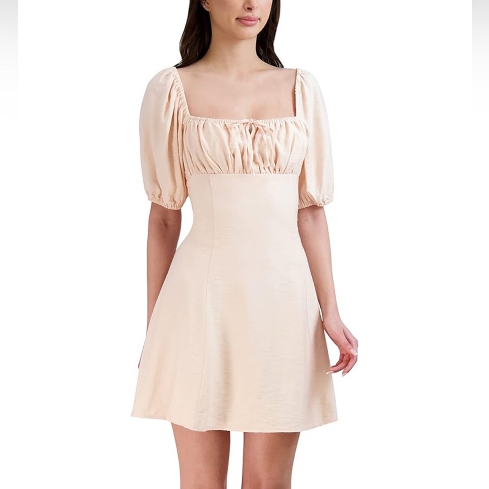 BCBGeneration Cream Vanilla Peasant Prairie Puff Sleeve Mini Dress Women Size XS